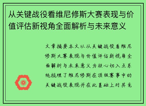 从关键战役看维尼修斯大赛表现与价值评估新视角全面解析与未来意义
